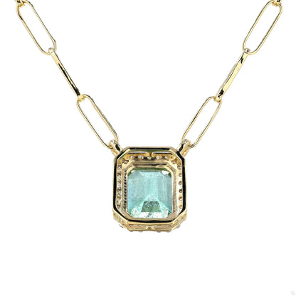 Emerald Halo Diamond Pendant Necklace