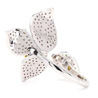Floral Natural Yellow Diamond Open Band Halo Ring