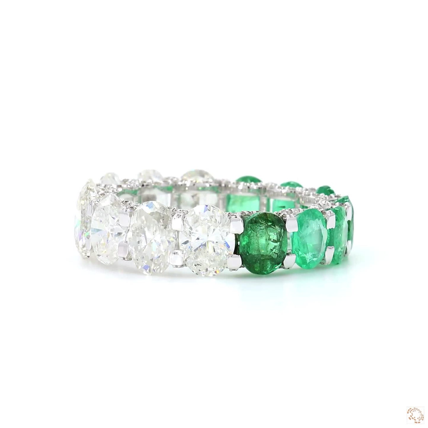 Oval Emerald Diamond Eternity Band Ring