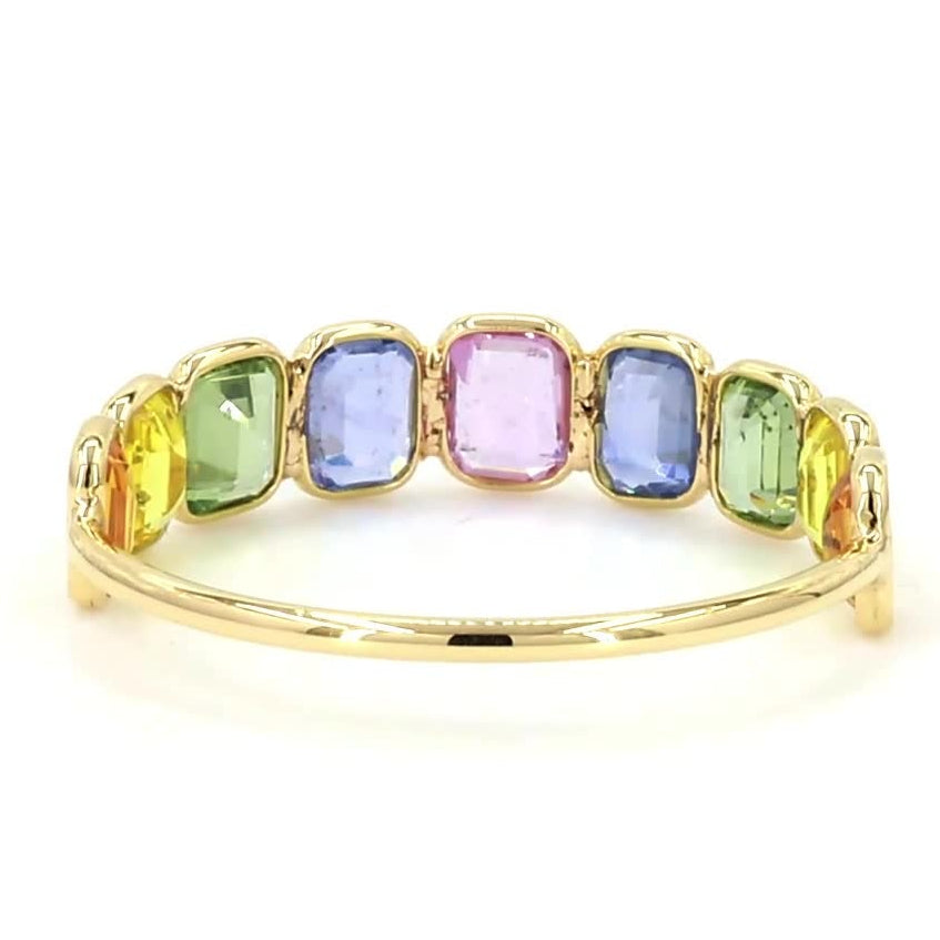 Multi Stone Emerald Cut Sapphire Gemstone Ring