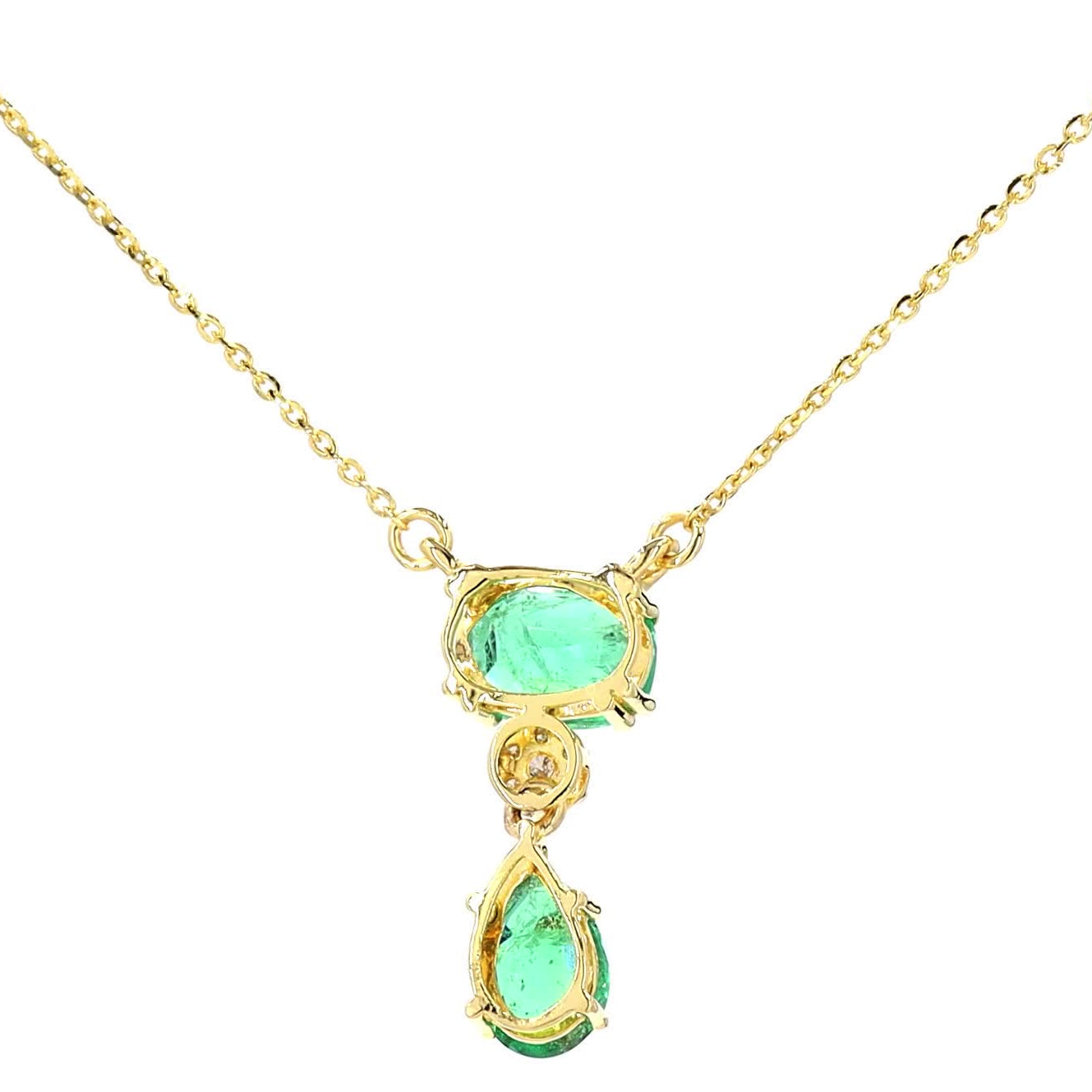 Natural Emerald Drop Diamond Pendant Necklace