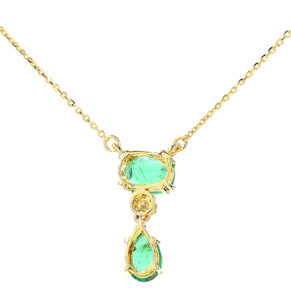 Natural Emerald Drop Diamond Pendant Necklace