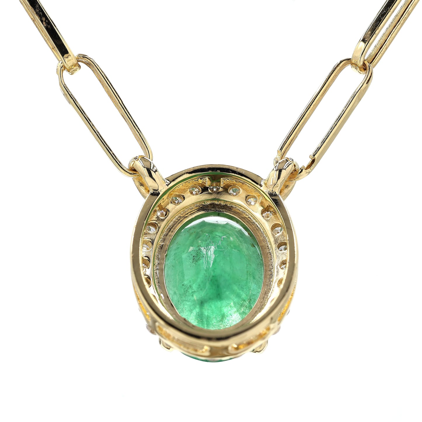 Oval Emerald Halo Diamond Pendant Necklace