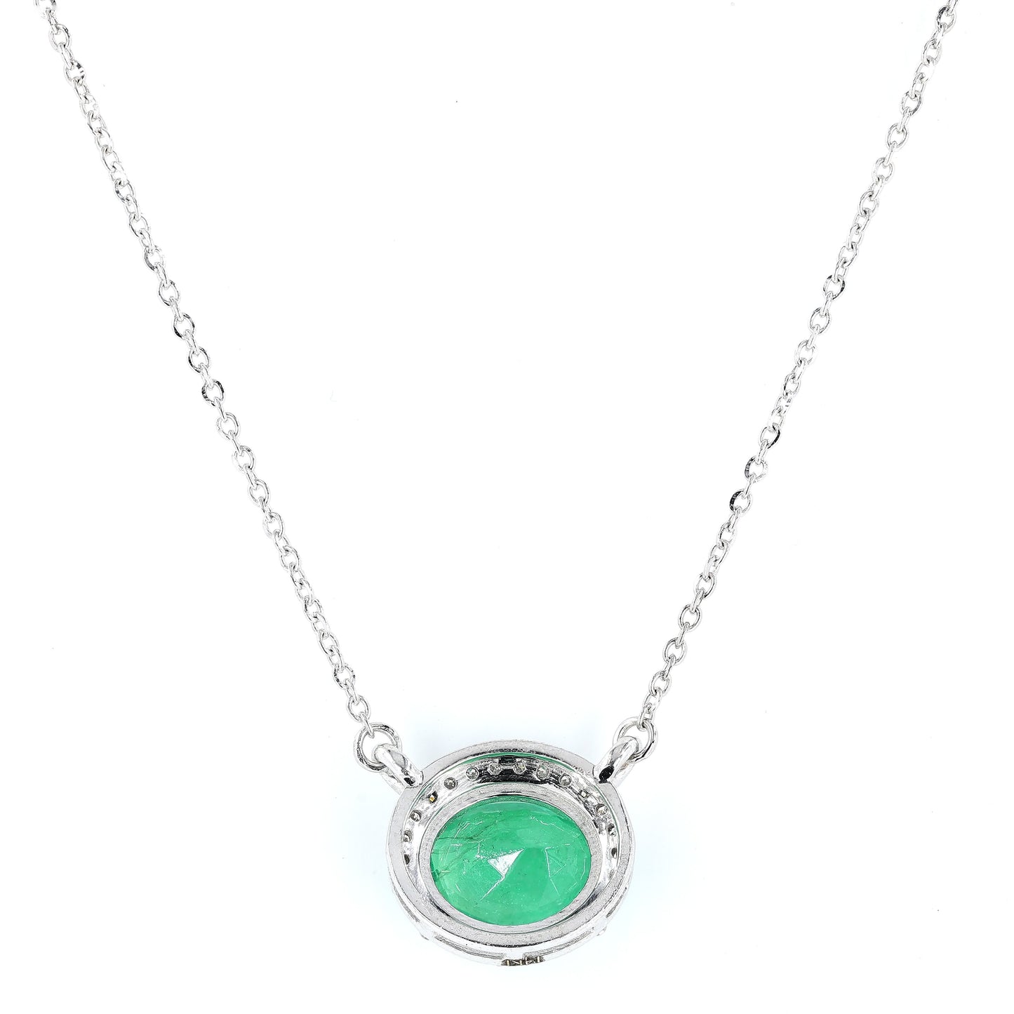 Oval Emerald Diamond Halo Necklace