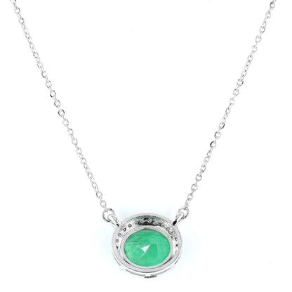 Oval Emerald Diamond Halo Necklace