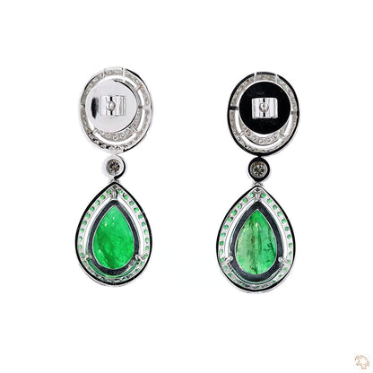 Pear Cut Emerald Diamond Drop Earrings