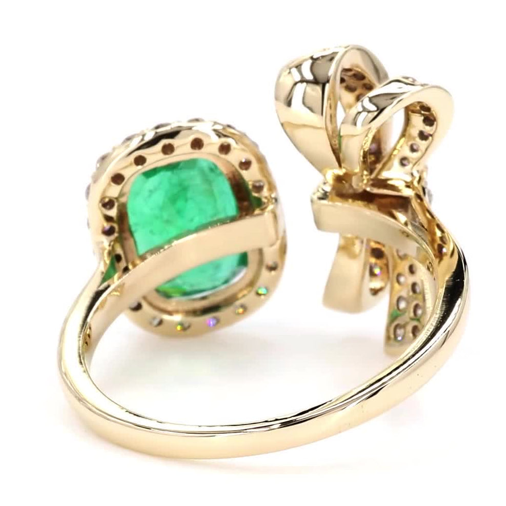 Emerald Diamond Bow Ring