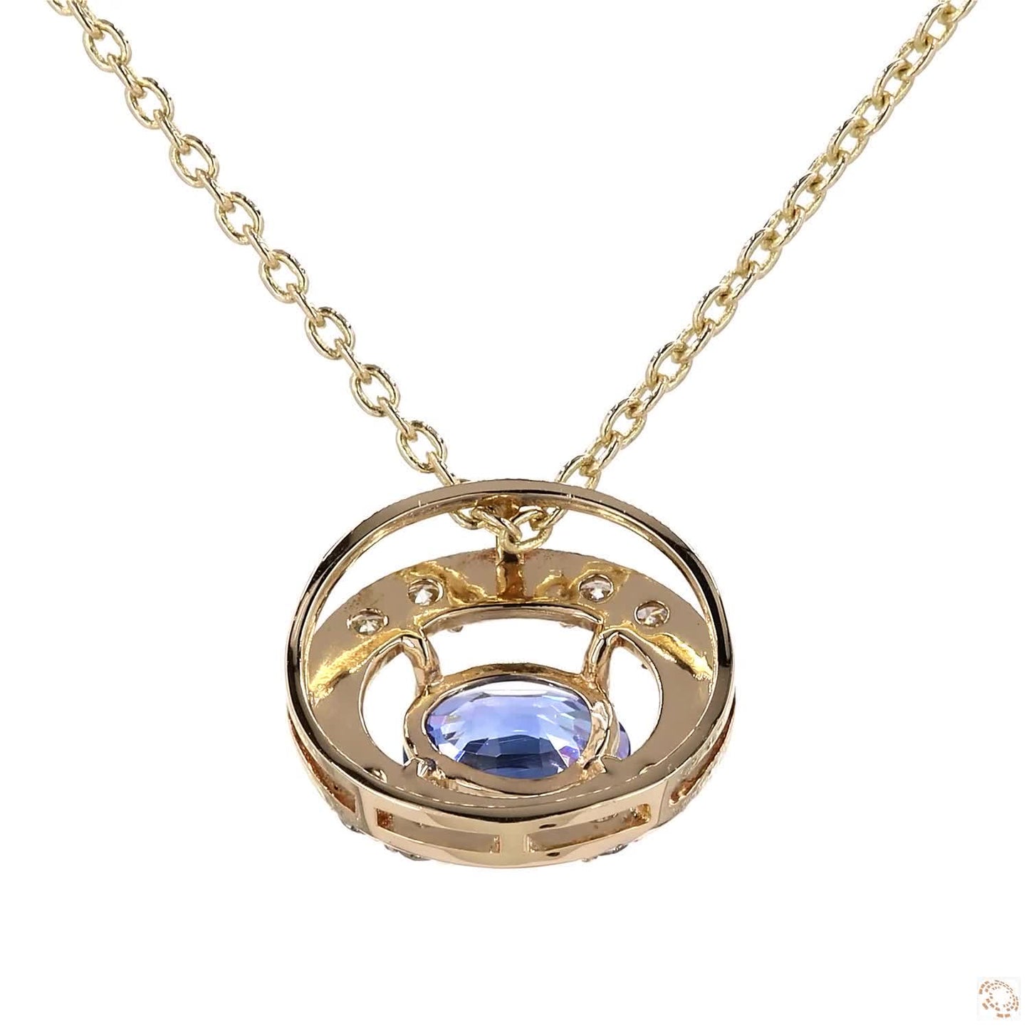 Natural Blue Sapphire Halo Diamond Pendant Necklace