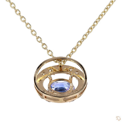 Natural Blue Sapphire Halo Diamond Pendant Necklace