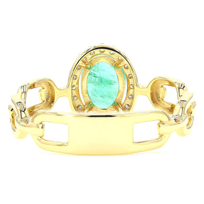Natural Oval Emerald Diamond Chain Link Ring