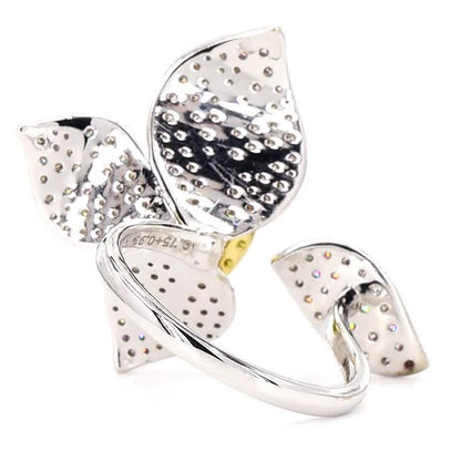 Floral Natural Yellow Diamond Open Band Halo Ring