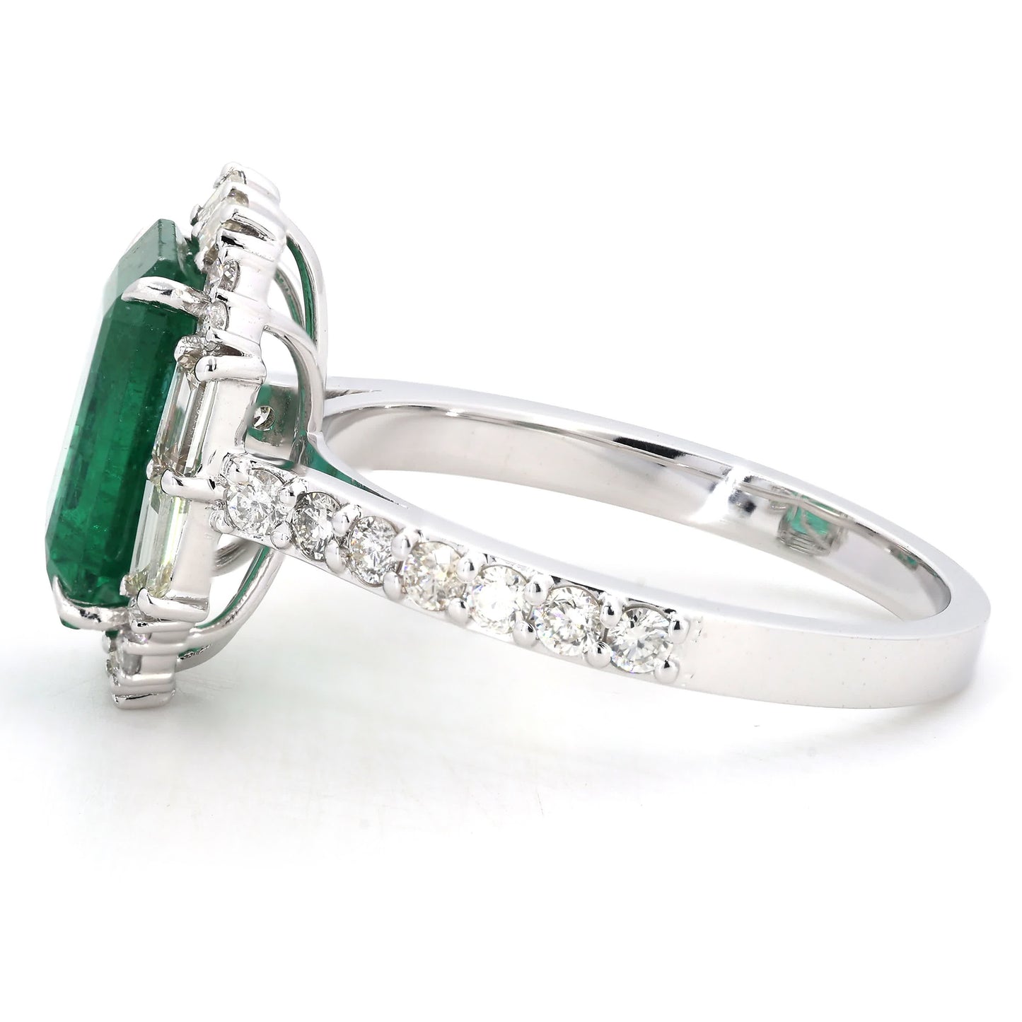 Emerald Baguette Halo Diamond Ring