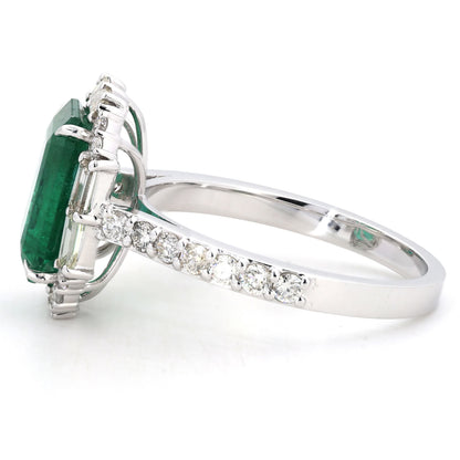 Emerald Baguette Halo Diamond Ring