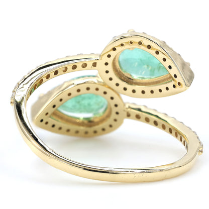 Double Pear Emerald Diamond Bypass Ring