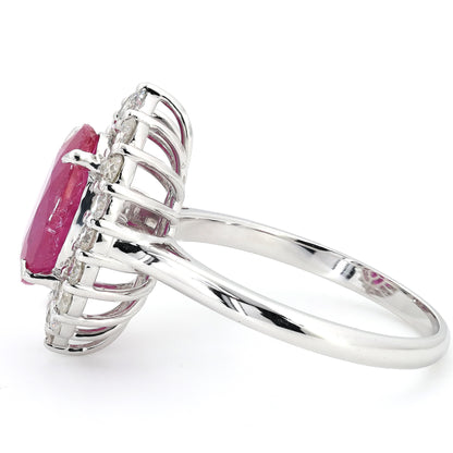 Natural Ruby Oval Halo Diamond Ring