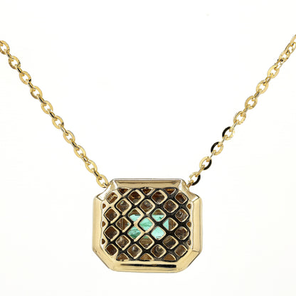 Natural Emerald Halo Geometric Diamond Necklace