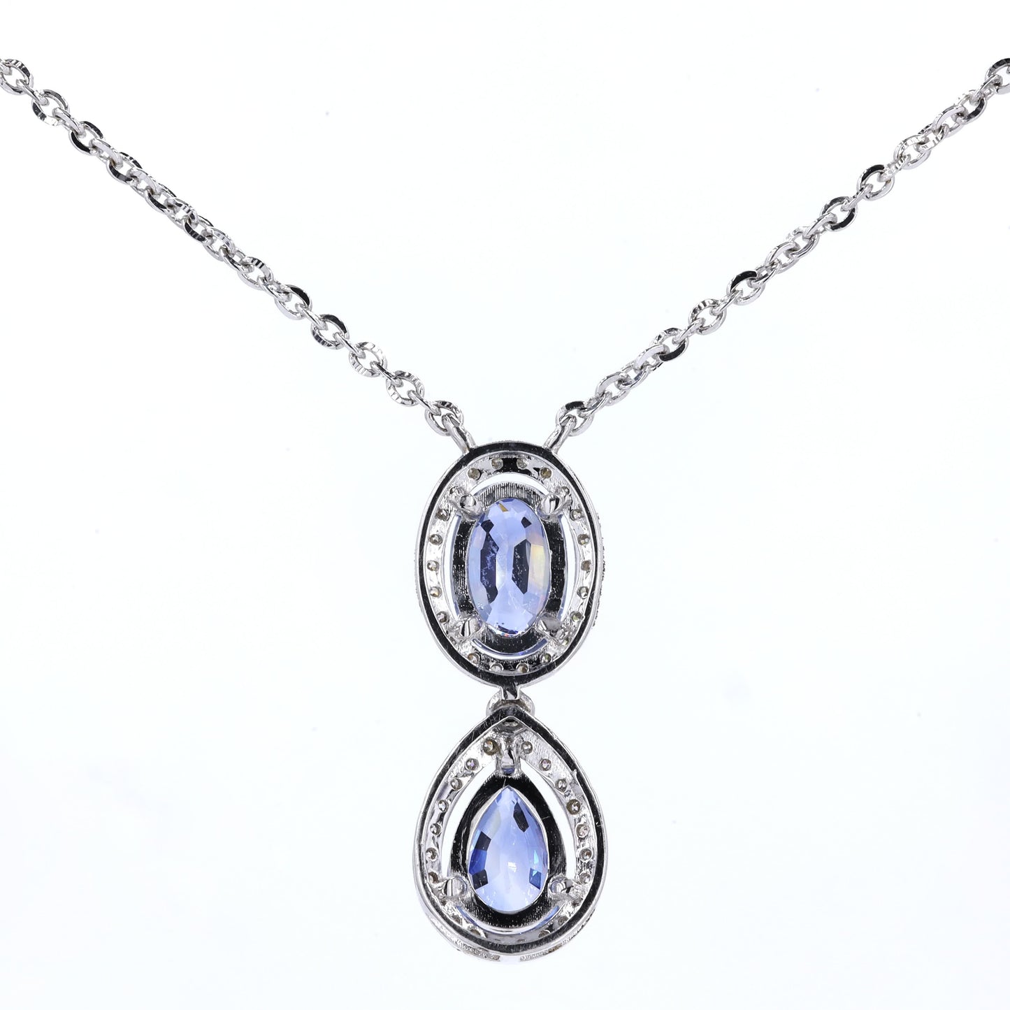 Blue Sapphire Natural Diamonds Halo Pendant Necklace