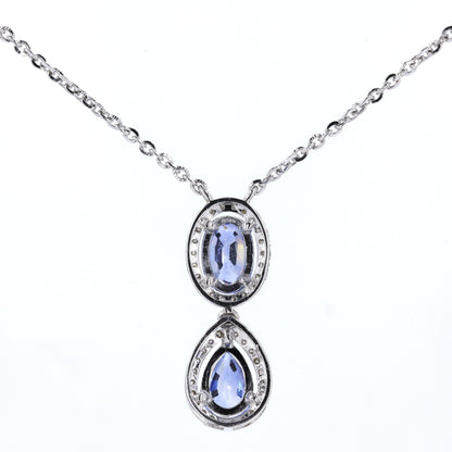Blue Sapphire Natural Diamonds Halo Pendant Necklace
