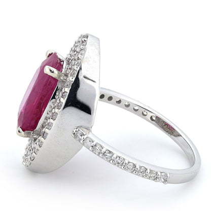 Oval Ruby Halo Diamond Ring
