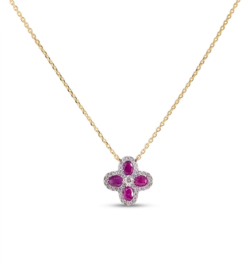 Natural Pink Sapphire Flower Diamond Necklace