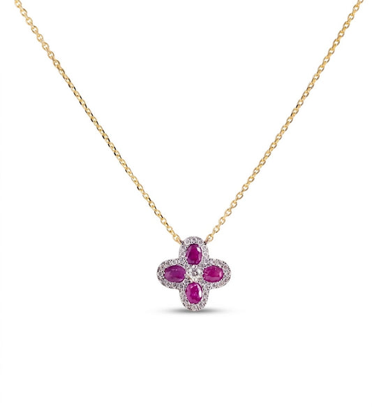 Natural Pink Sapphire Flower Diamond Necklace