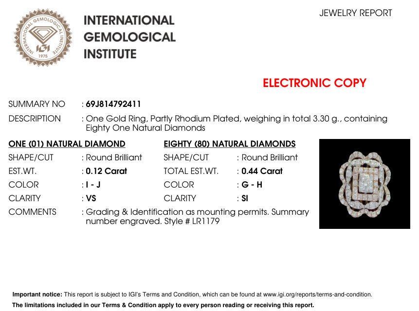 International Gemological Institute (IGI) laboratory report 69J814792411