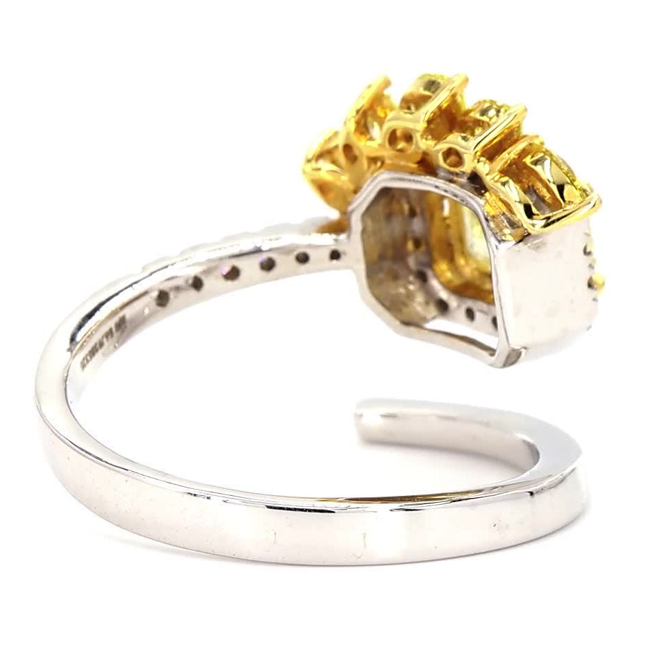 Yellow Natural Diamond Floral Halo Wrap Ring