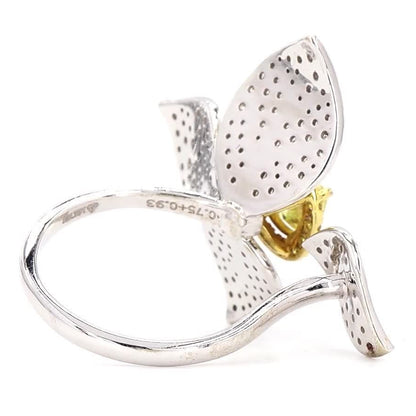 Floral Natural Yellow Diamond Open Band Halo Ring