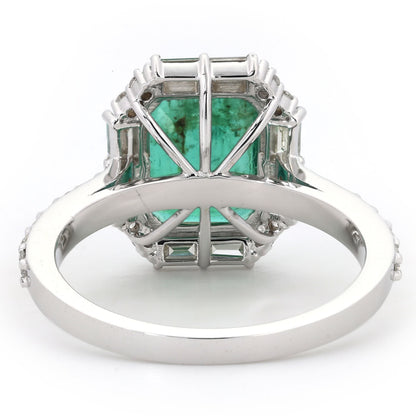Emerald Baguette Halo Diamond Ring
