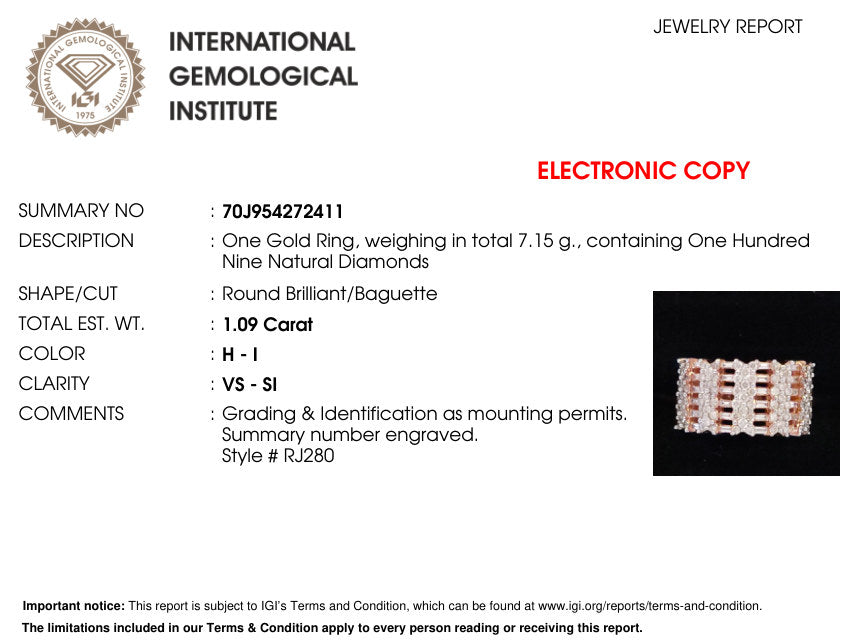 International Gemological Institute (IGI) laboratory report 70J954272411