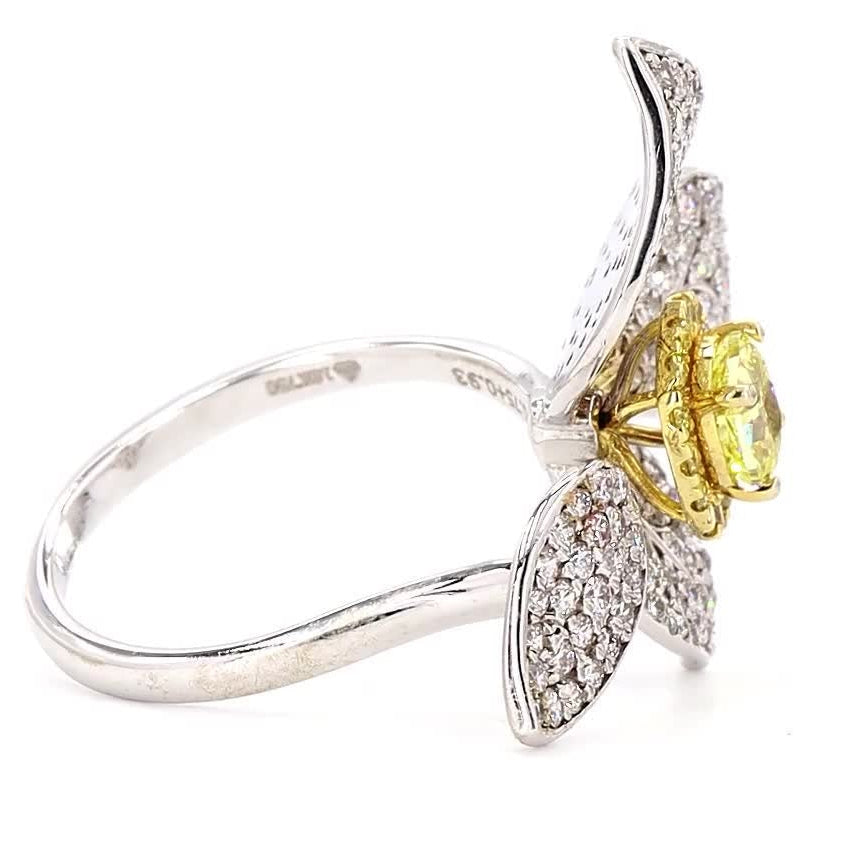 Floral Natural Yellow Diamond Open Band Halo Ring