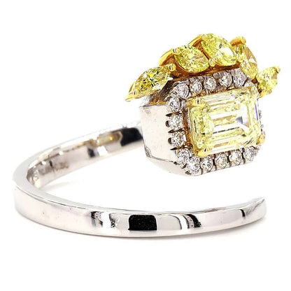 Yellow Natural Diamond Floral Halo Wrap Ring