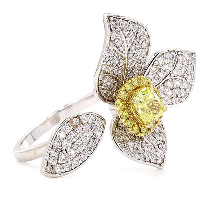Floral Natural Yellow Diamond Open Band Halo Ring