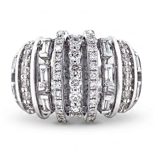 Baguette and Brilliant Natural Diamond Dome Band Ring in 14K Gold