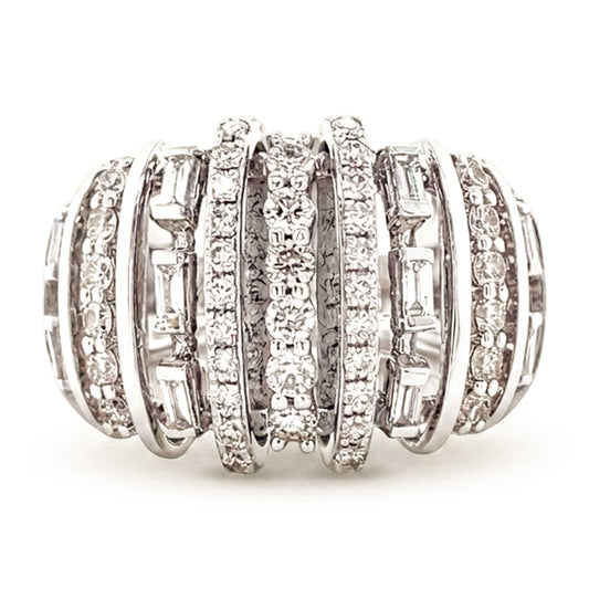 Baguette and Brilliant Natural Diamond Dome Band Ring in 14K Gold