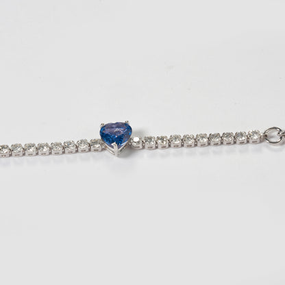 Blue Heart Sapphire Diamond Tennis Bracelet