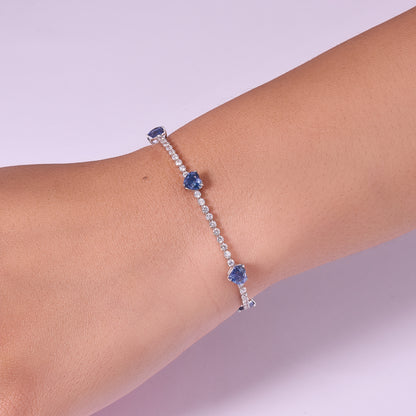Blue Heart Sapphire Diamond Tennis Bracelet