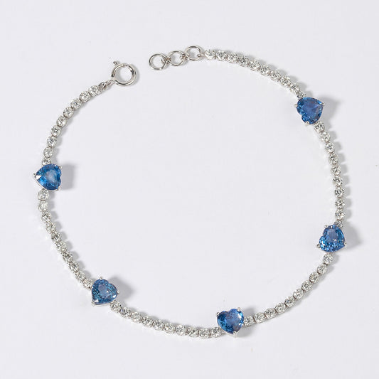 Blue Heart Sapphire Diamond Tennis Bracelet