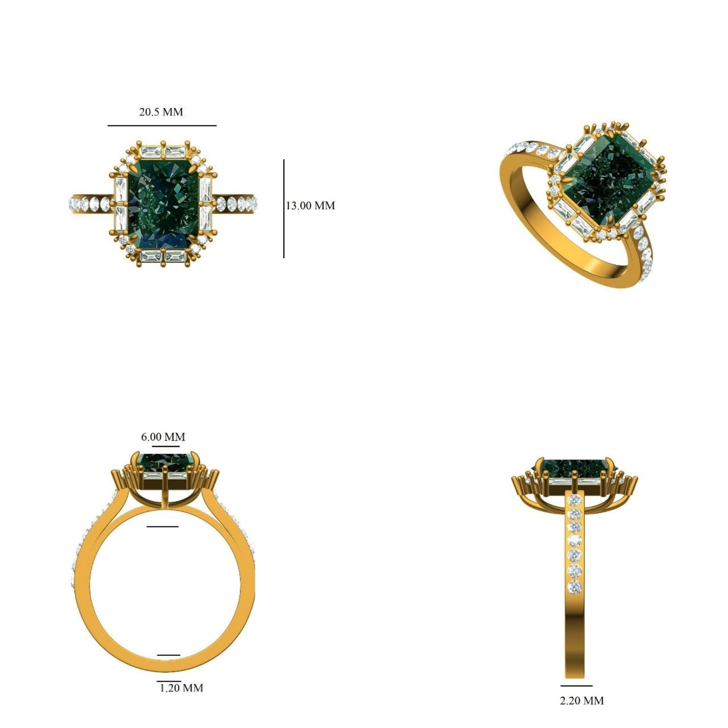 Emerald Baguette Halo Diamond Ring
