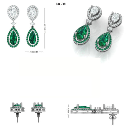 Natural Emerald Diamond Halo Dangle Earrings