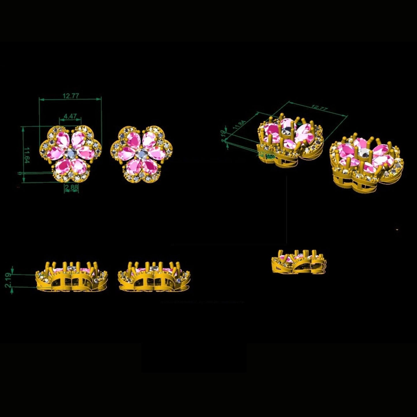 Flower Natural Pink Sapphire & Diamond Stud Earrings