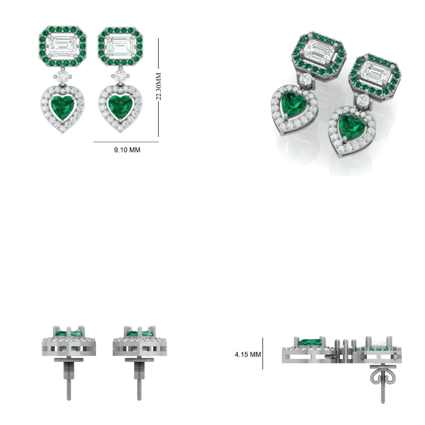 Emerald Heart Drop Earrings