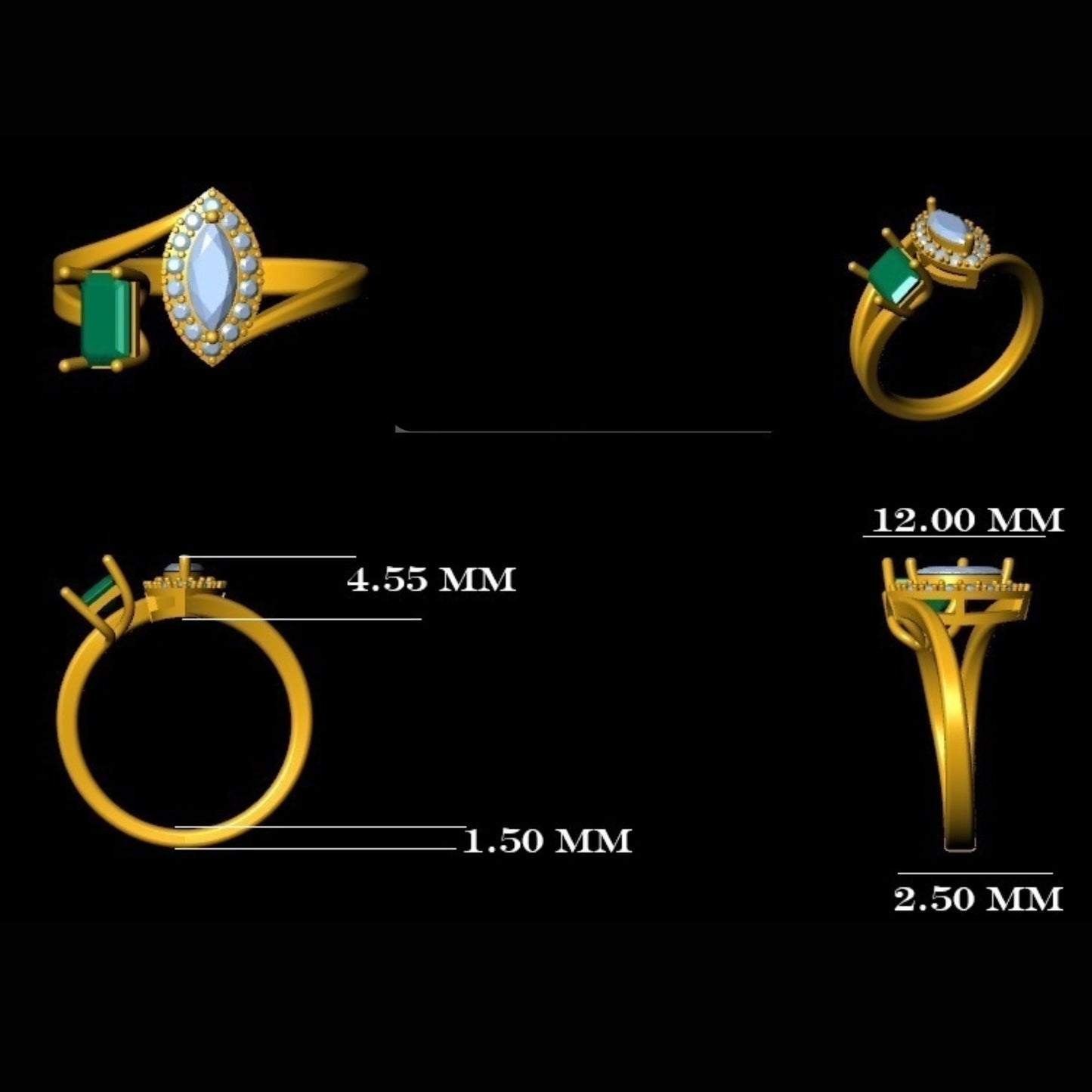Emerald Diamond Marquese Bypass Ring
