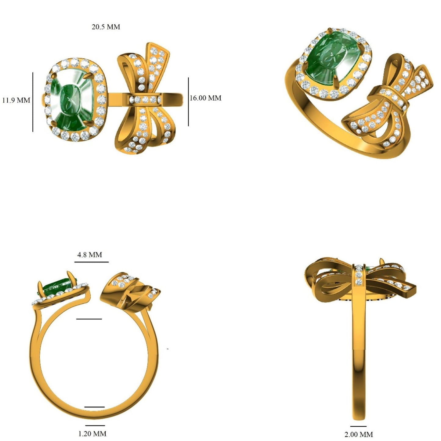 Emerald Diamond Bow Ring