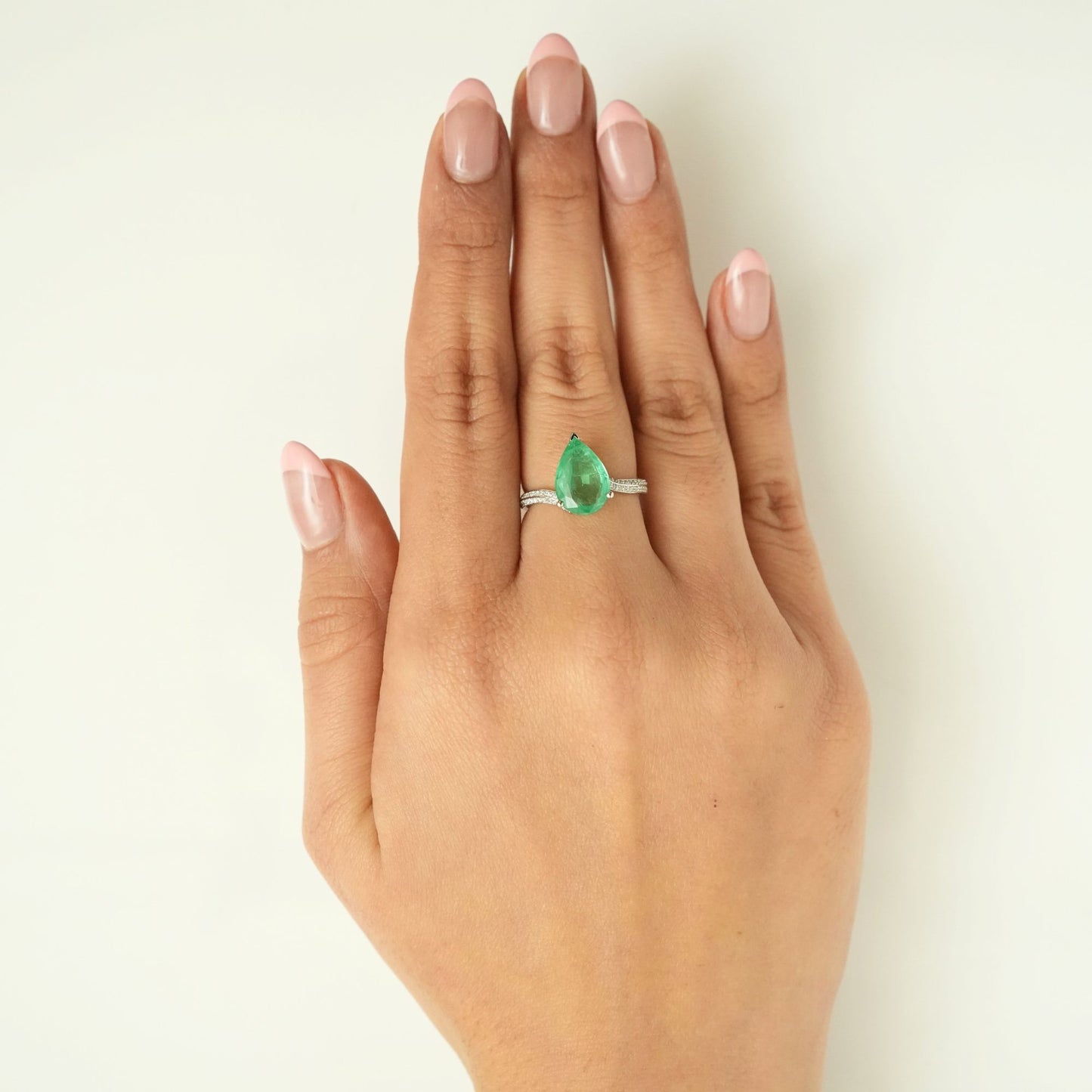 Pear Emerald Diamond Ring