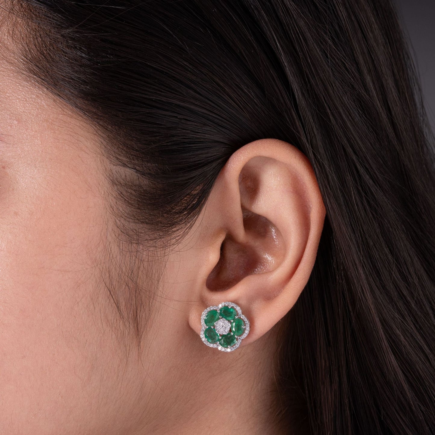 Emerald Flower Stud Earrings