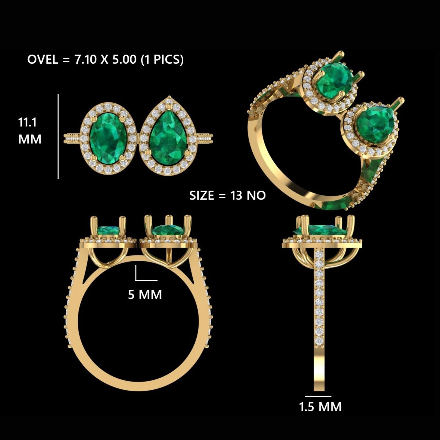 Dual Emerald Halo Ring