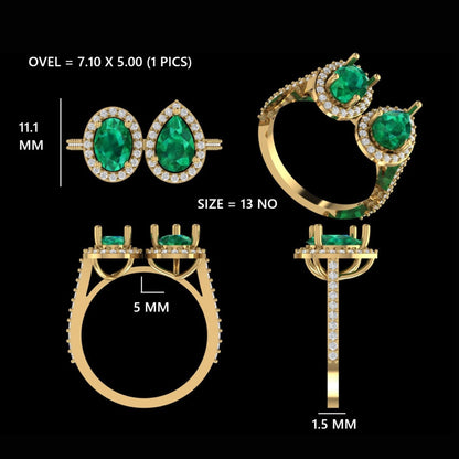 Dual Emerald Halo Ring