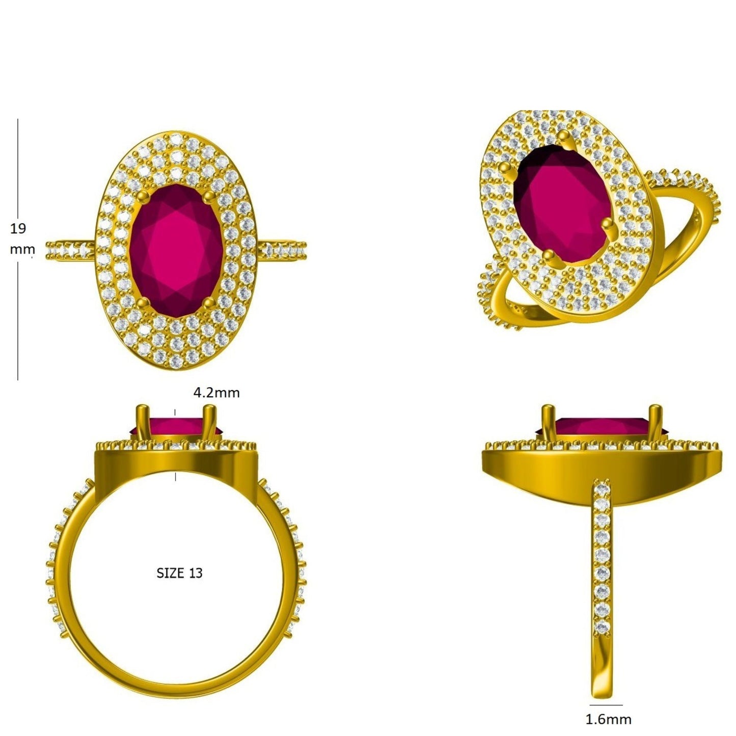 Oval Ruby Halo Diamond Ring