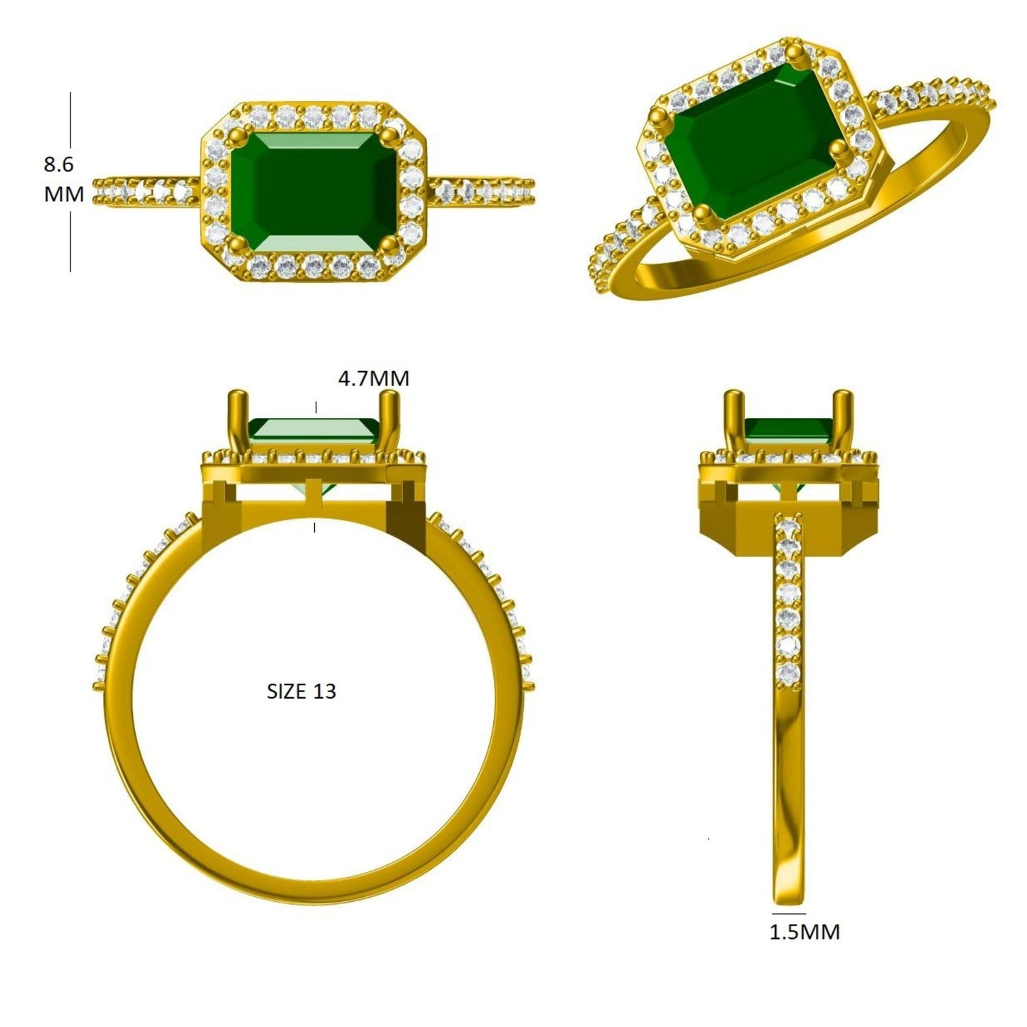 Emerald Cut Emerald Halo Ring